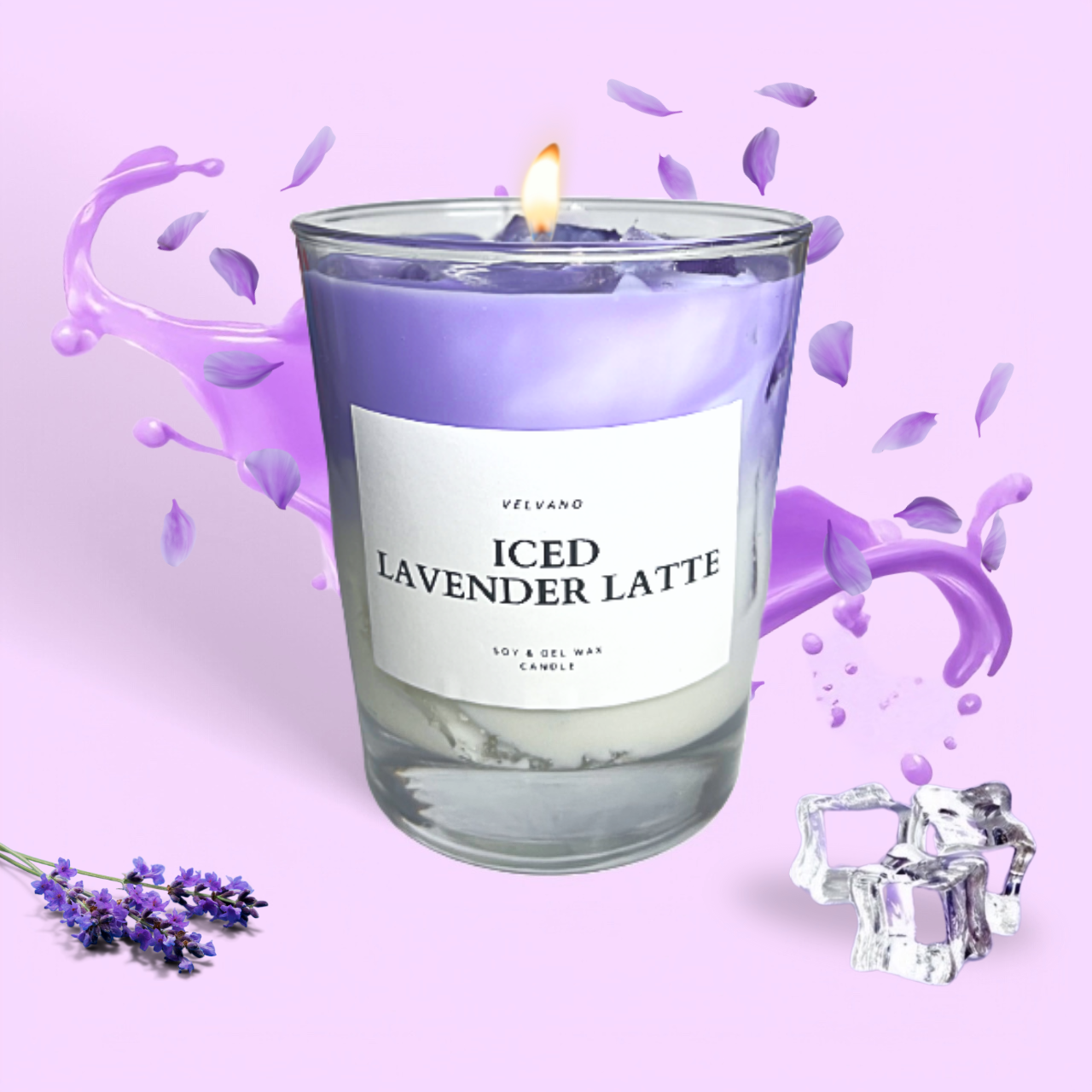Iced Lavender Latte Kerze brennt